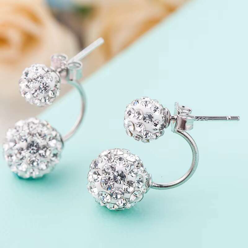 Fashionable Universal Classic S925 Sterling Silver Full Diamond Double Ball Stud Earrings for Women