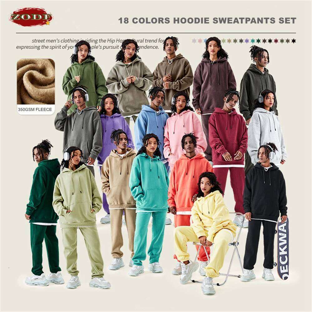 2025 ZODF Casual Winter Men 350Gsm Fleece Hoodies Unisex Women Loose Warm Solid Hooded Sweatshirts Pullovers 18 Colors Hy0728 Designer