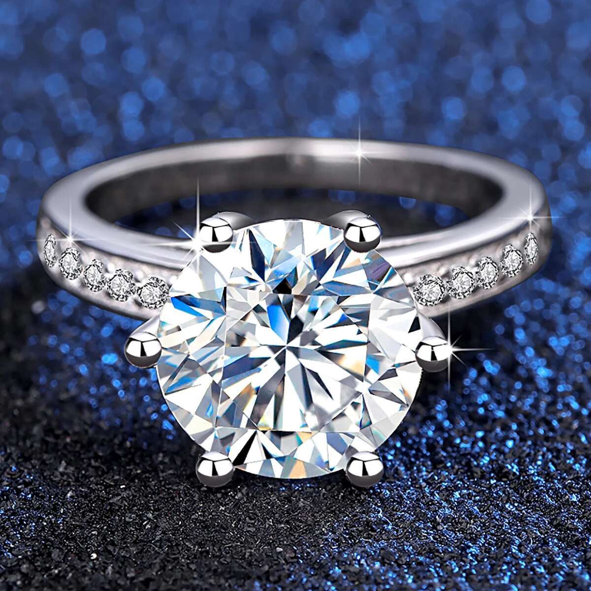 High Quality D Color 4ct Moissanite Ring For Women Engagement Gift Solid 925 Sterling Silver Round Cut Diamond Jewelry Wholesale