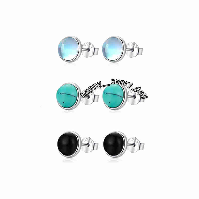 Women Jewelry Moonstone Stud Earrings Black Turquoise 925 Sterling Silver Agate Trendy Environmental Friendly OEM ODM Zircon