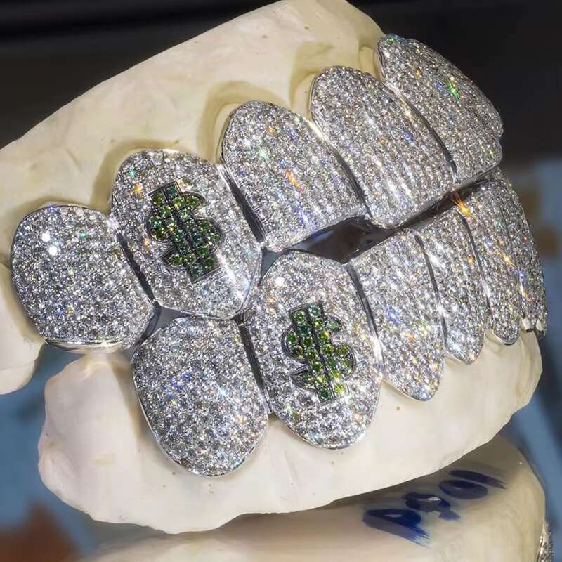 Honeycomb Custom Moissanite Grillz Round Perm Cut 18k Gold Plated VVS Diamond Hip Hop Iced Out Jewelry Grillz