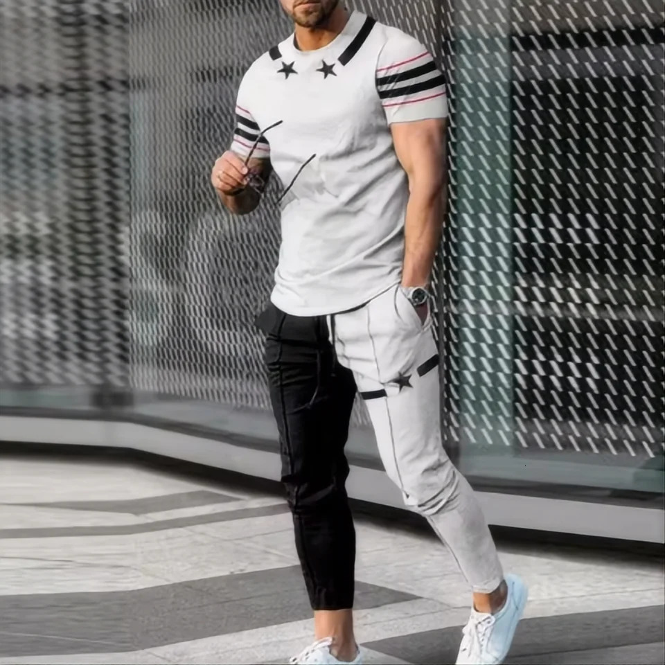 2024 mens sports set 2piece jogging suit 3D printed summer fashion fun short sleeved Tshirtpants 250530