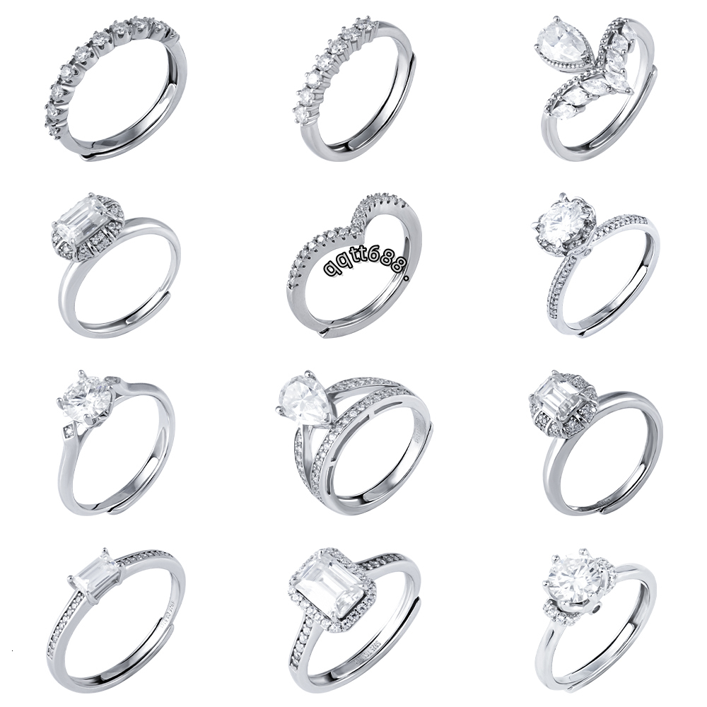Wholesale 925 Silver GRA Moissanite Diamond Engagement Ring Adjustable Size Round Shape White Gold Material for Ladys Wedding