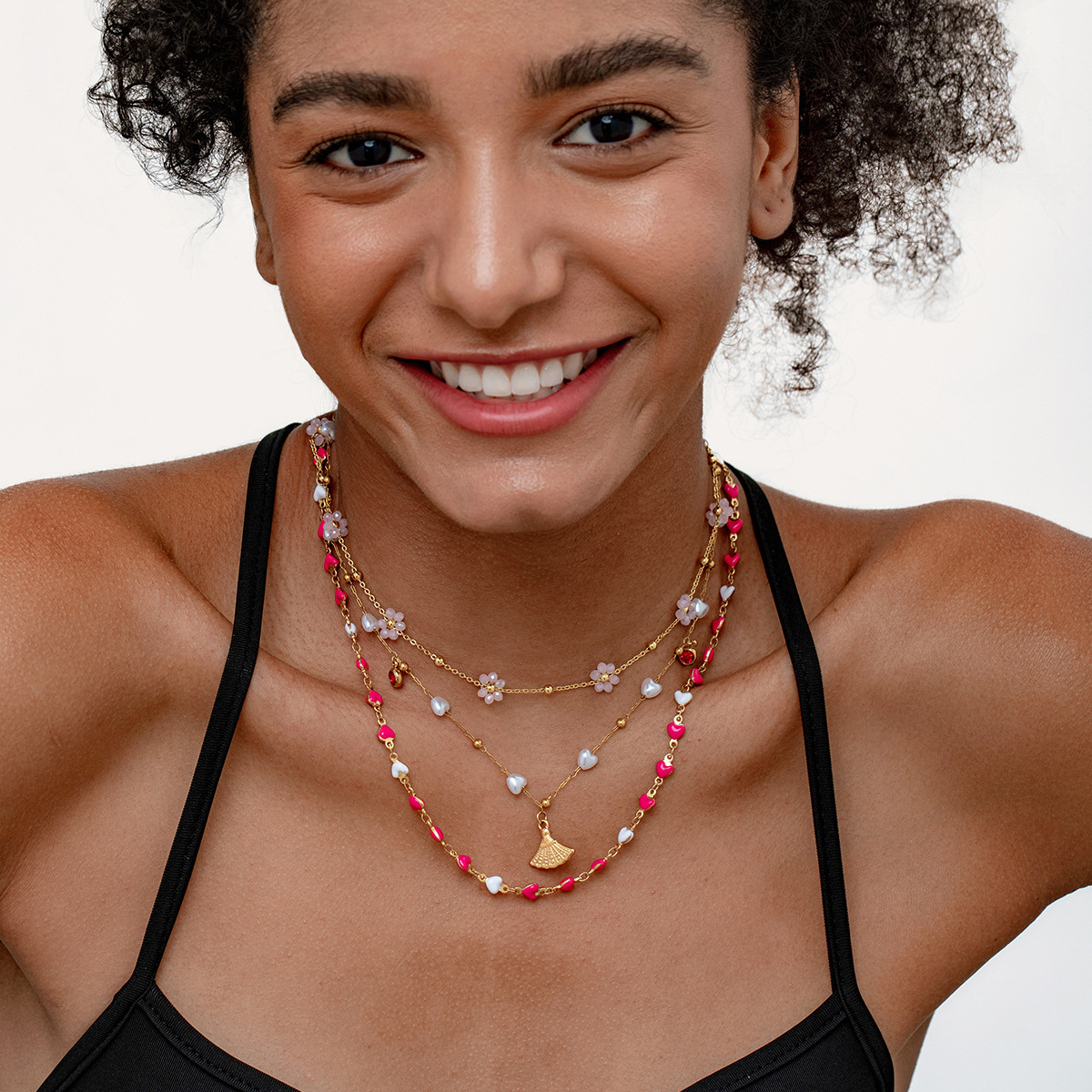 Colorful Crystal Pendant for Women Sweet Cool Ins Style Imitation Pearl Cross Necklace