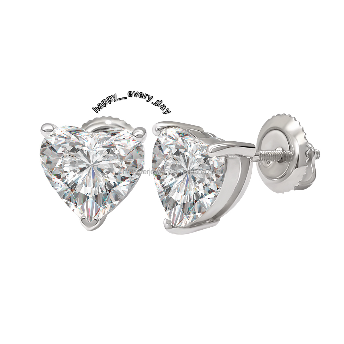 Wholesale 18K Solid Gold 8.5mm Heart Shape 5ct Moissanite Stud Earrings for Men and Women