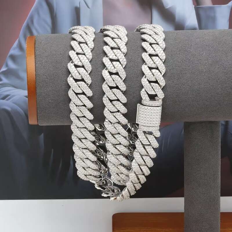 Full Iced Out Moissanite Cuban Chain Sterling Silver925 Hip Hop Jewelry 14mm Width Moissanite Chain Necklace