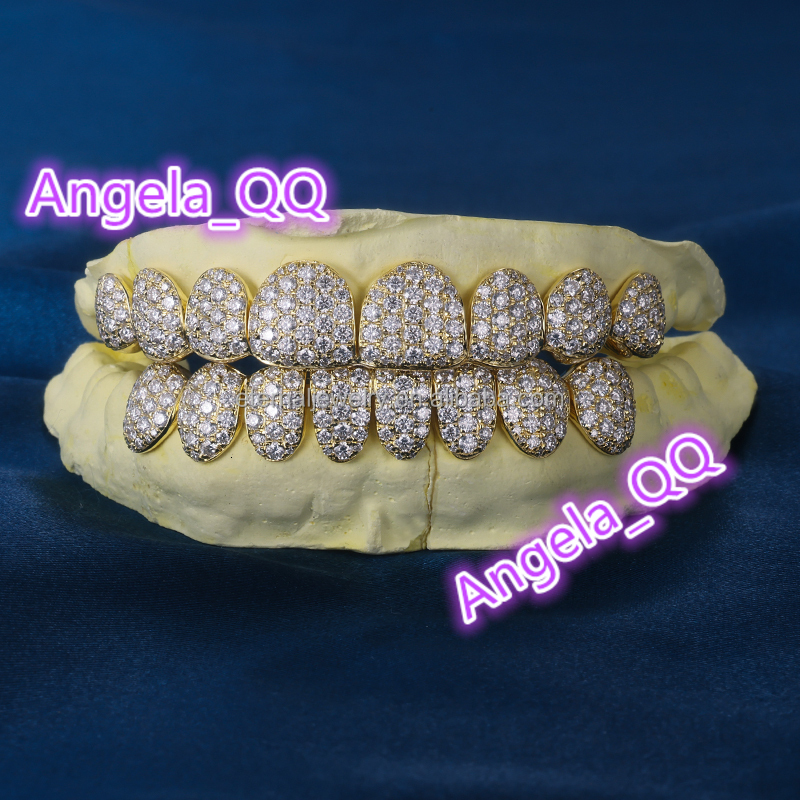 Top Bottom 4 6 8 10 S925 Silver VVS Moissanite 10K 14K 18K Solid Gold Yellow Gold Teeth Grillz