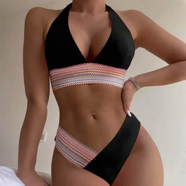 Outdoor Summer Beach Sexy Womenfree Shipping 2025 New Designer Shoes 2025 New Color Blocking Split Xingcheng Sexy Deep V Bikini Women's Swimsuit
