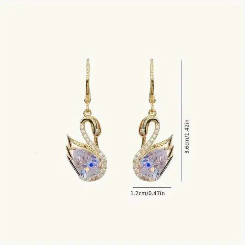 1 Pair Of Luxurious Elegant Golden Swan Earrings, Dazzling, Synthetic Crystal, Suitable For Daily Wear, Parties And Gifts