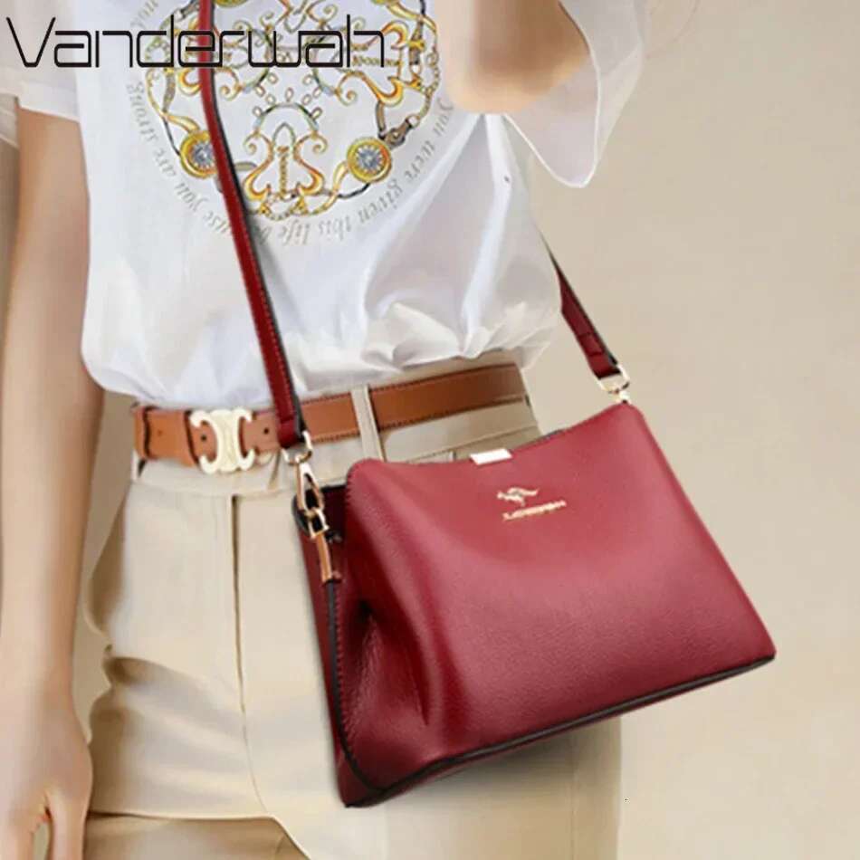 Solid Color Designer High Quality Leather Women's Handbag Purses Multifunctional Ladies Shoulder Messenger Bags Sac Femme