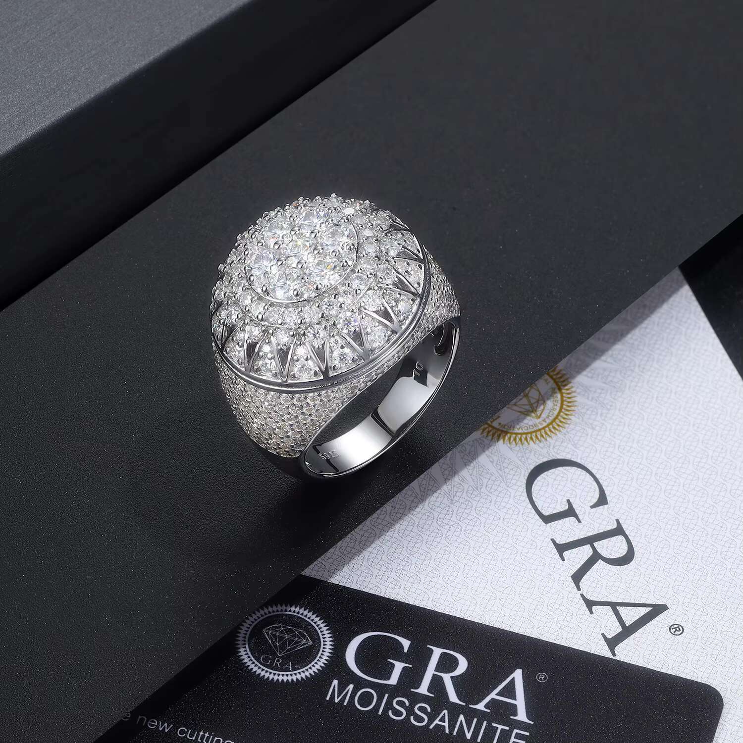 Wholesale Custom Full Ice Out Round Moissanite Ring S925 Sterling Silver 18K Gold Plated Mens Hip Hop Rapper Jewelry