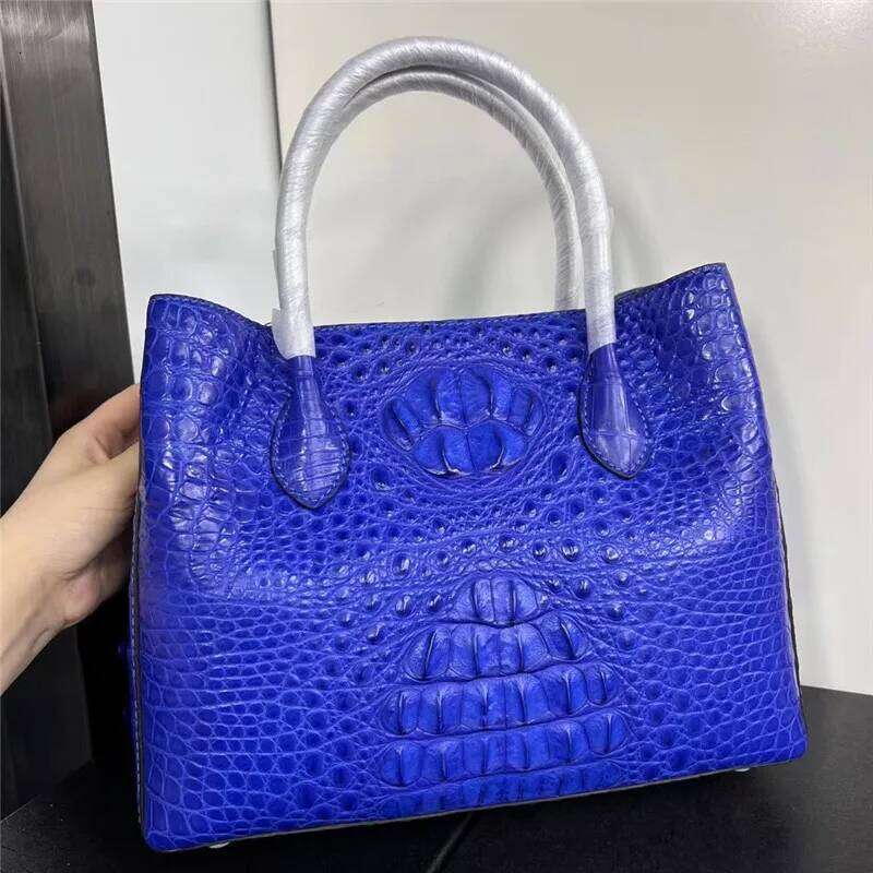 Genuine Crocodile Skin Women Skyblue Colorful Totes Female Handbag Exotic Real Alligator Leather Lady Single Cross Shoulder Bag