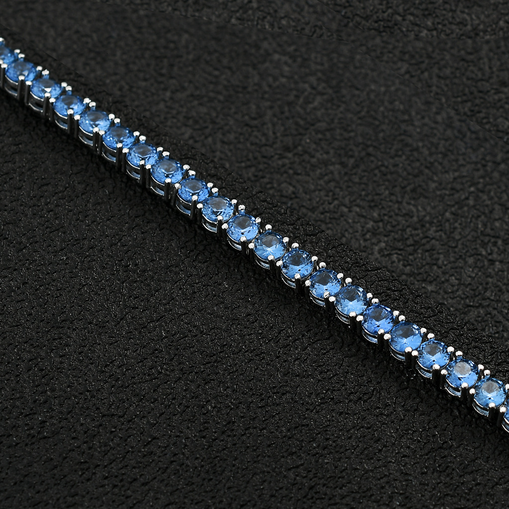 Hip hop Necklace 4mm copper inlaid sea blue Moissanite one row bracelet fashion brand men and women lovers hip hop jewelry moissanite