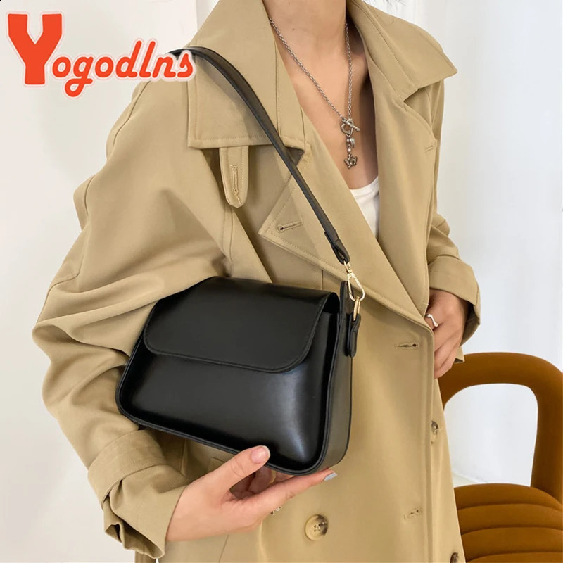 Yogodlns Summer Solid Color Womens Bag PU Leather Flap Shoulder Bag Fashion Lady Armpit Handbag and Purse Trendy Underarm Bag 250530
