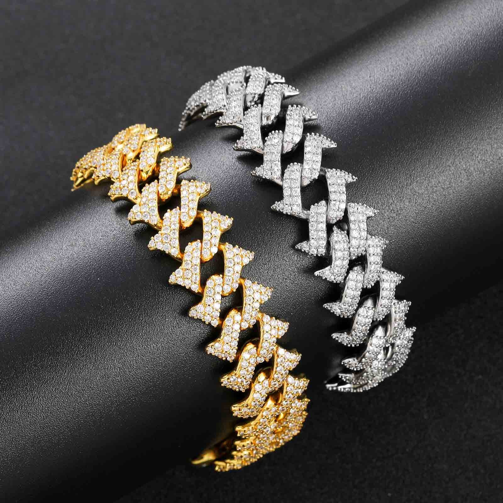 18mm Spiked Thorn Cuban Chain Spring Clasp Hip-Hop Mens Personality Full Moissanite Bracelet moissanite