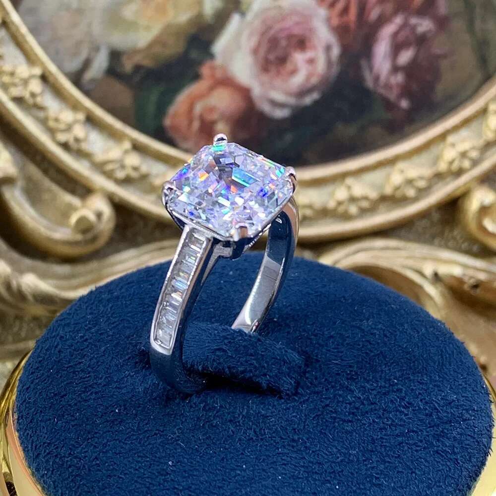 3 Carat Asscher Cut Moissanite Engagement Rings for Women 925 Sterling Silver Square Shape Lab Diamond Wedding Ring with Gra