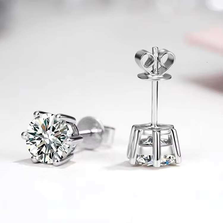 Hot-Selling D Color 925 Sterling Silver Moissanite Earrings Classic Six-Claw Design High Carbon Diamond 1-5ct Shenzhen Factory