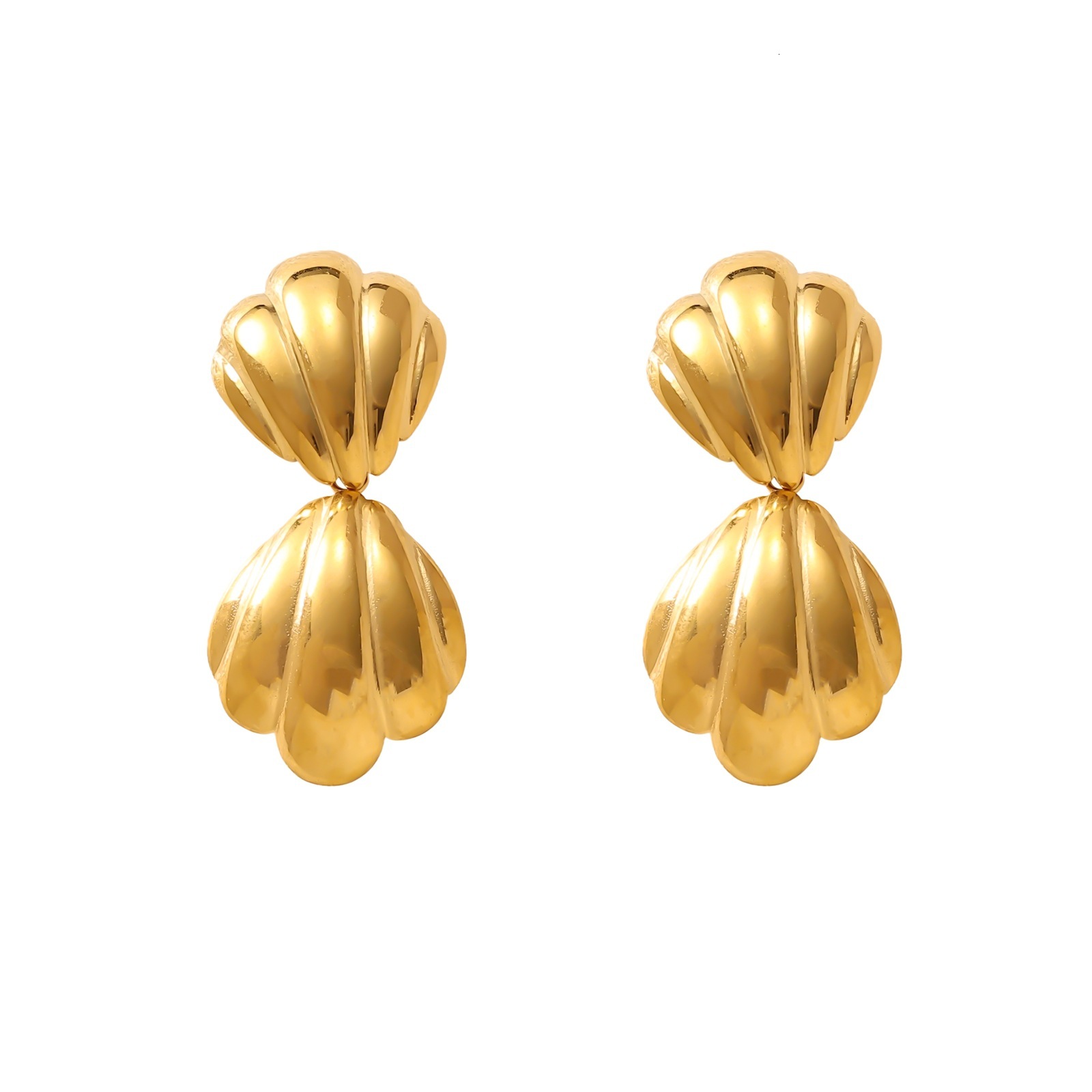 Ocean Titanium Gold Plated Stainless Steel Scallop Earrings for Women Fashion Dia-Studded Ear Jewelry
