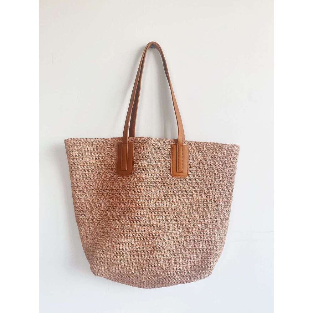 Straw Beach Tote Artistic Texture Simple Color Block Raffia Woven Fashionable Large Capacity New Trendy Shoulder Bag Crossbody Bag