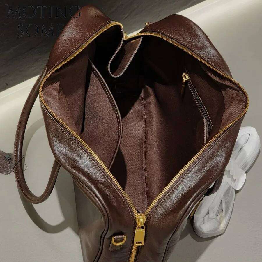 Motingsome Niche Design Briefcase For Women Vegetable Tanned Cowhide Retro Handbag Messenger Shoulder Bag Underarm Tote