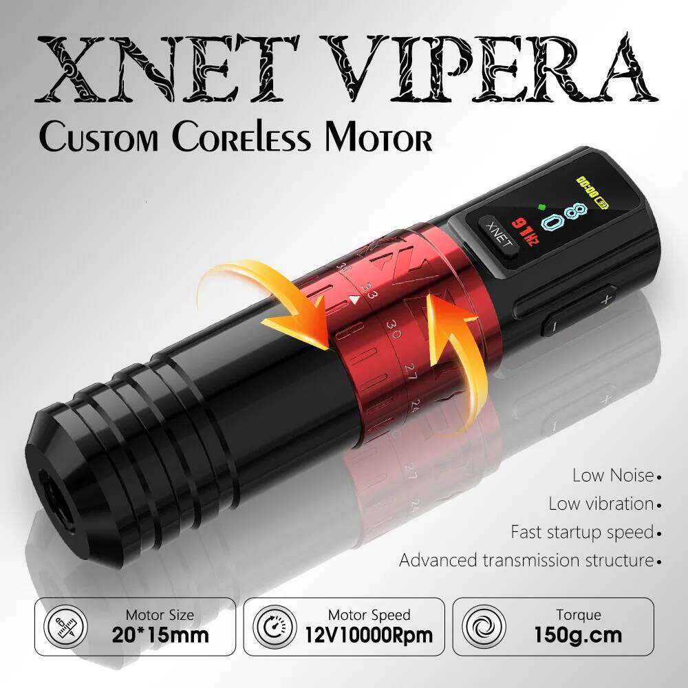 XNET Vipera Wireless Hine Kit Adjustable Stroke 2.4-4.2Mm OLED Display 60Pcs Mixed Cartridge For Tattoo Artists