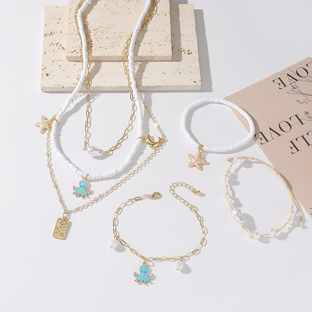 Multi layer starfish ocean series necklace, light , high-end feeling, pearl collarbone chain