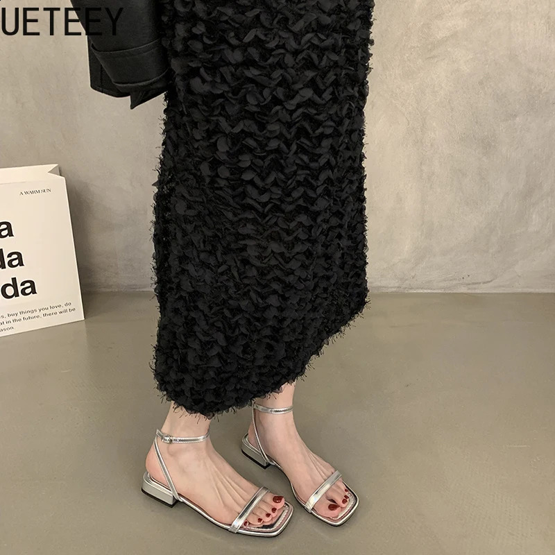 Summer Open Toe Women Silvery Sandals Fashion Ladies Elegant Dancing Party Flats Sandalias 250528