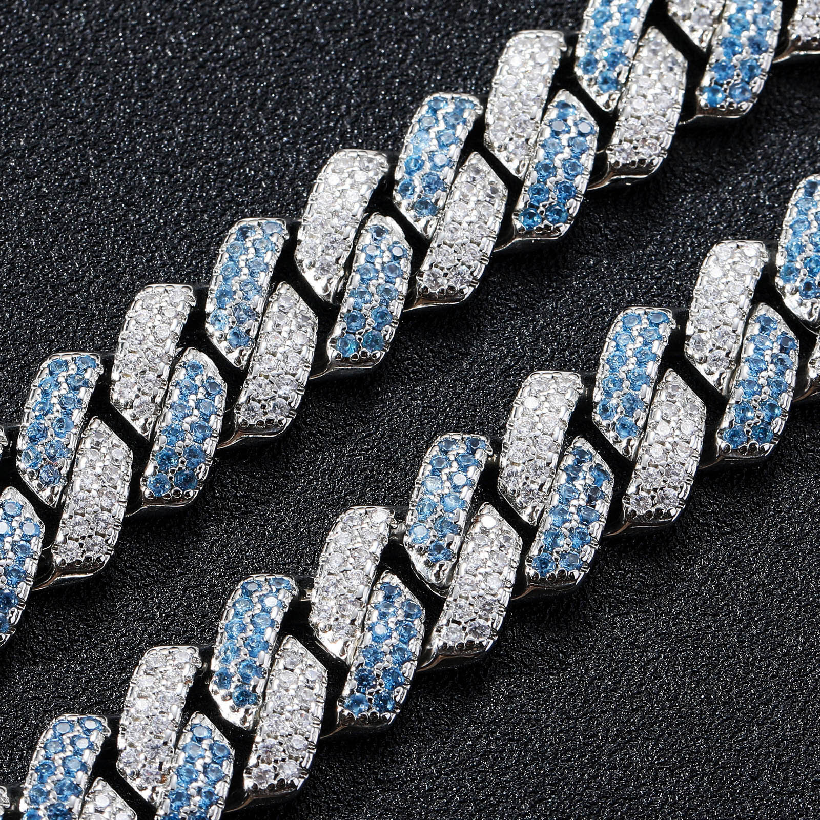 Bracelet 14mm strip diamond dense CUBAN CHAIN blue white Moissanite mens Cuban chain hip hop Bracelet moissanite