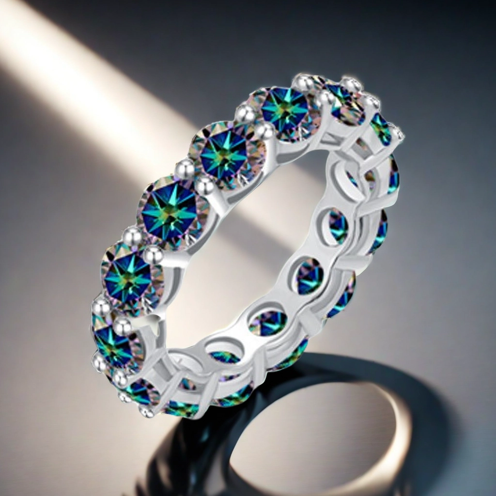 S925 sterling silver full circle 0.5CT colorful Moissanite fashionable artificial diamond band ring Fashionable individual best-selling style jewelry 