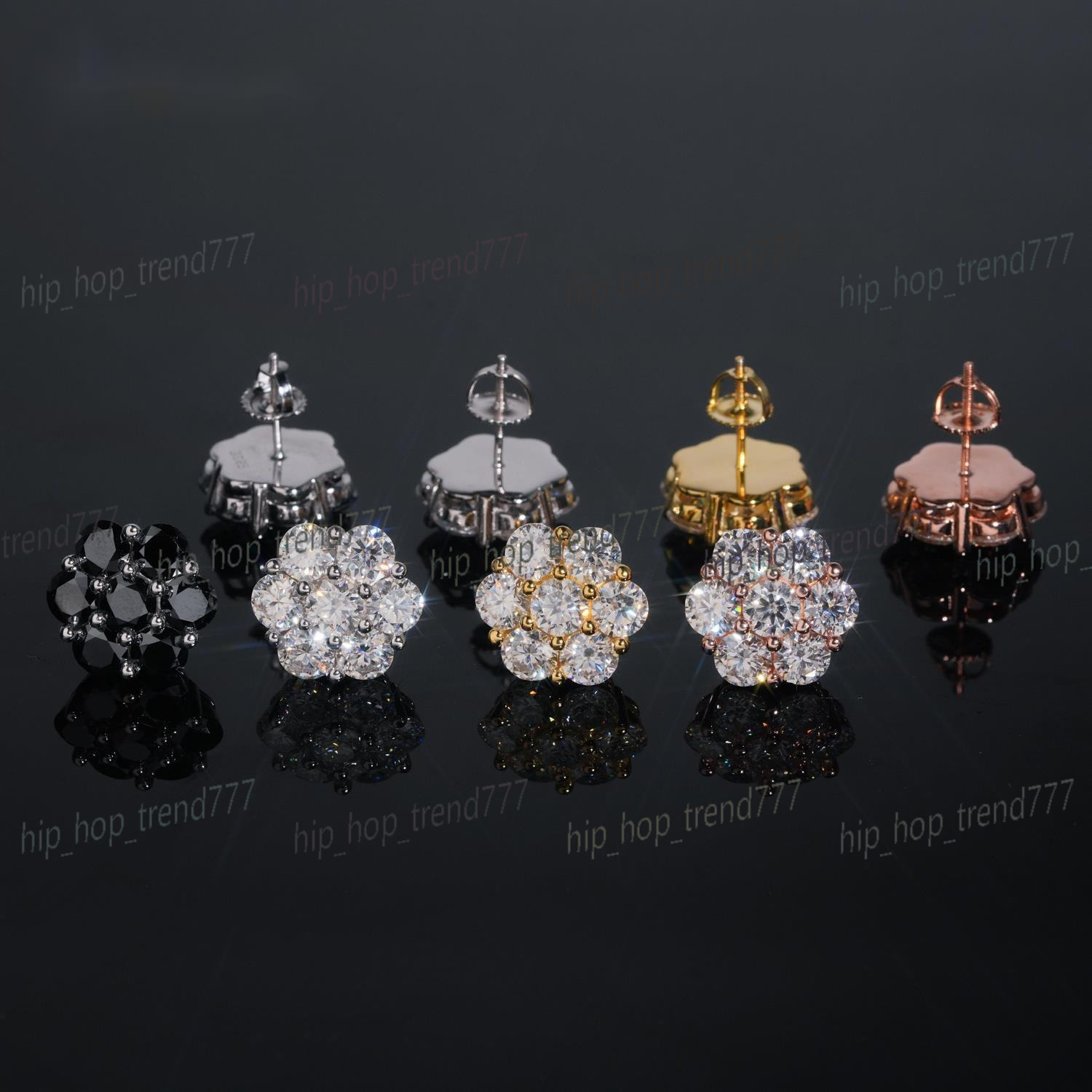 RTS Moissanite Diamonds Stud Earring Fine Jewelry Gold Plated 925 Sterling Silver Iced Out VVS Moissanite Screw Back Earrings