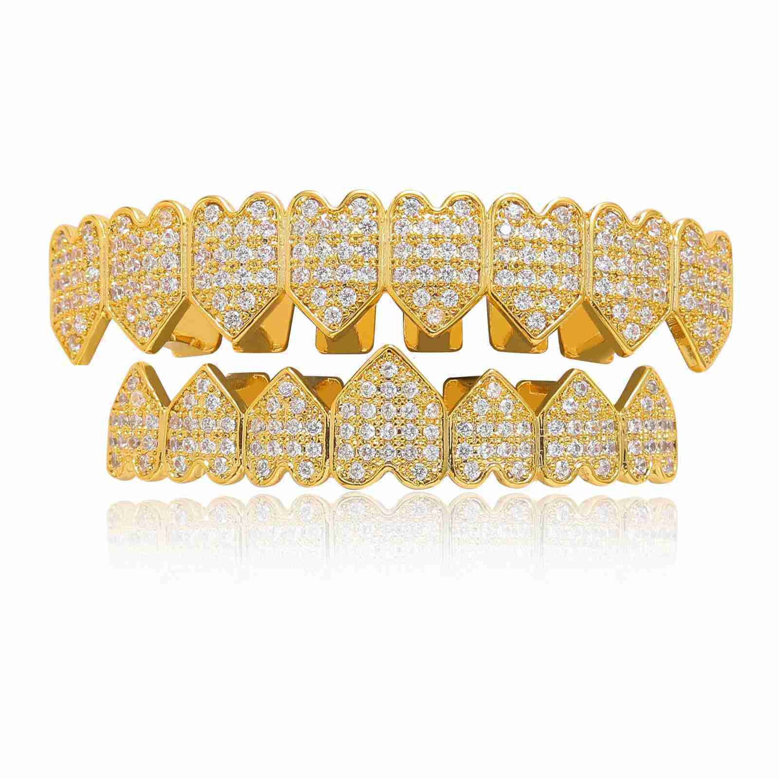 Instagram Hip Hop Personalized Love Teeth Set Alternative Teeth Set Punk Funny Decoration Heart shaped Gold Teeth Hip Hop Teeth Set moissanite