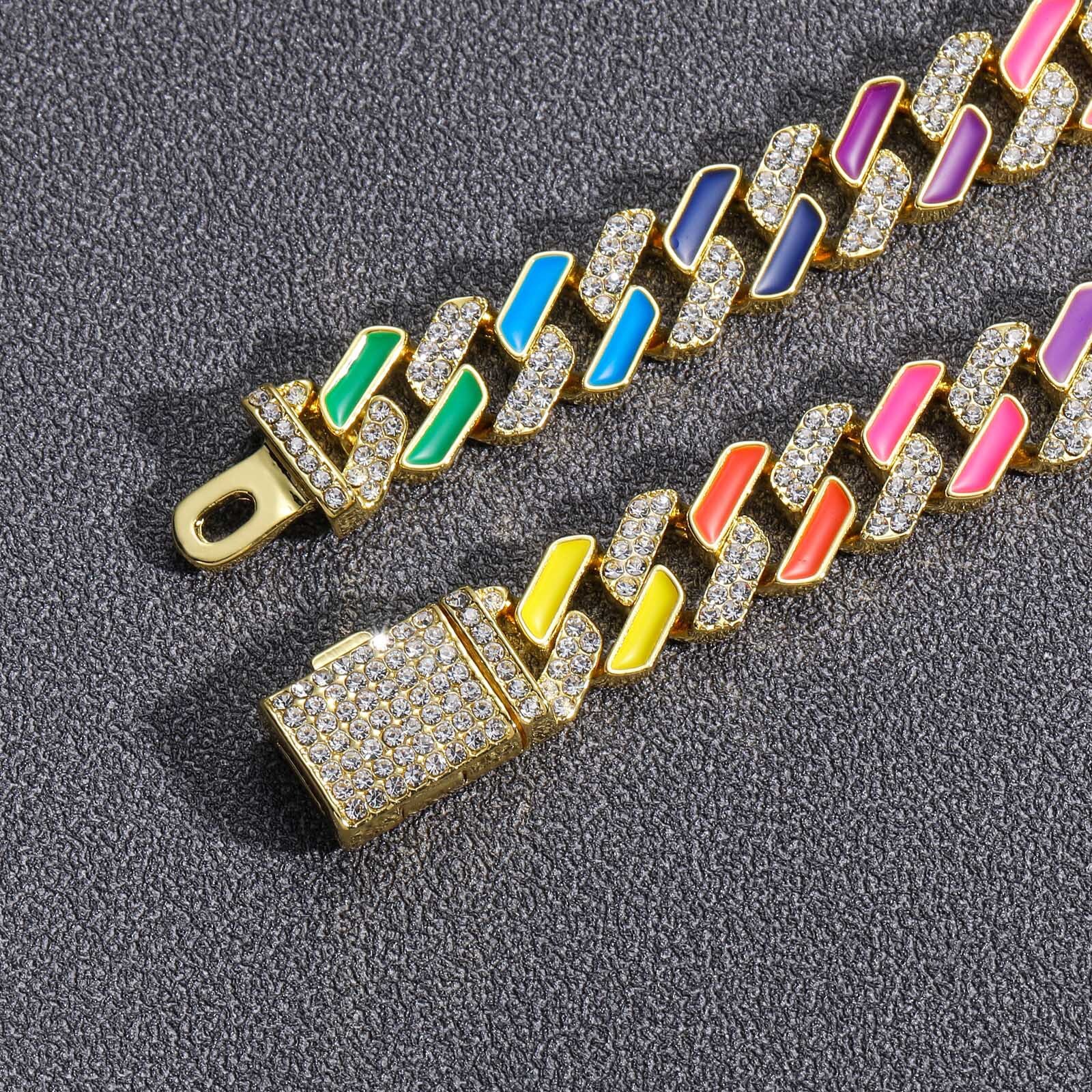 Hip hop Bracelet colorful oil dripping color 12mm Cuban Bracelet rainbow diamond Cuban full diamond bracelet moissanite