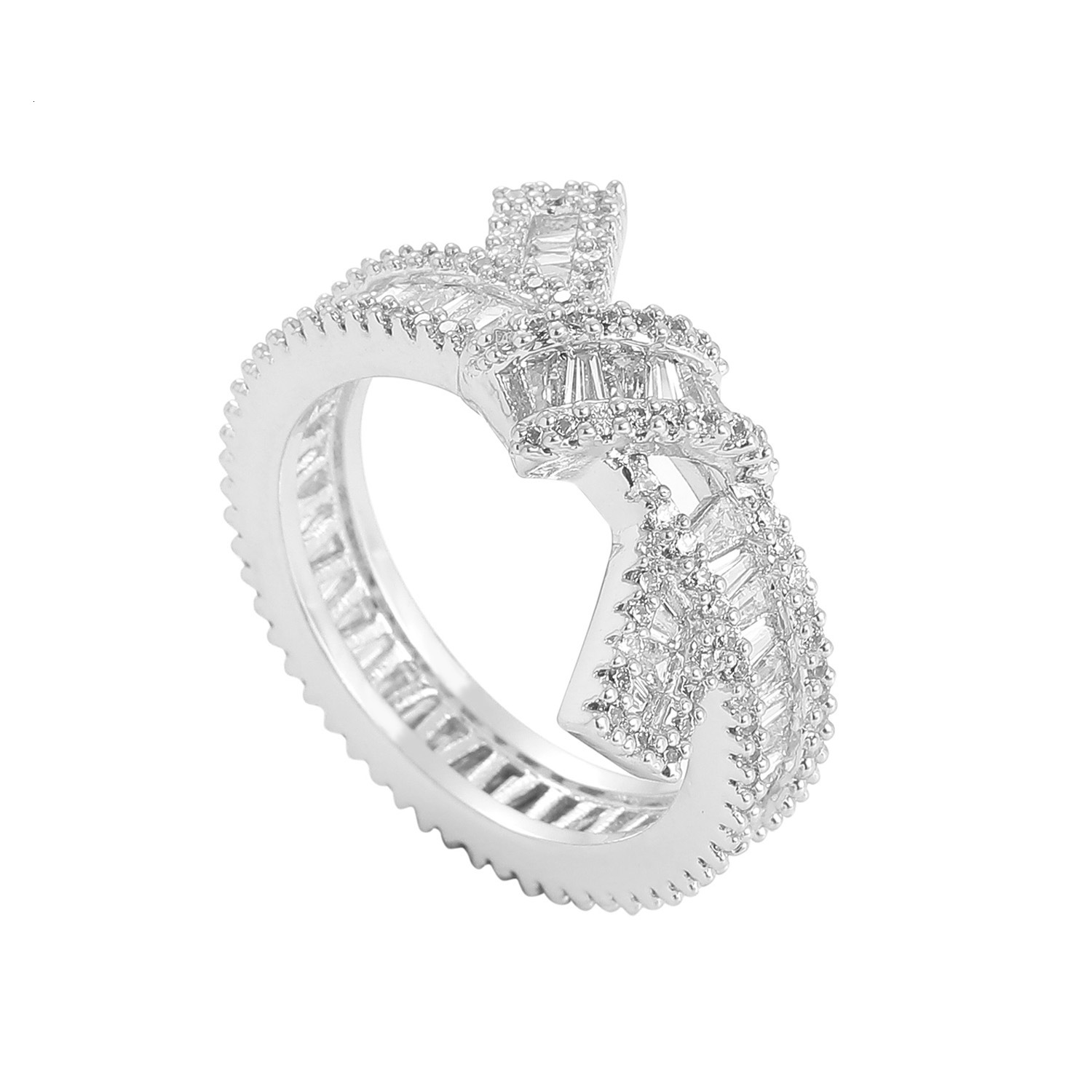 New Hip Hop Ring Ladder Square Moissanite Knot Wrapped Pattern Ring for Men and Womens Personalized Hip Hop Ring moissanite