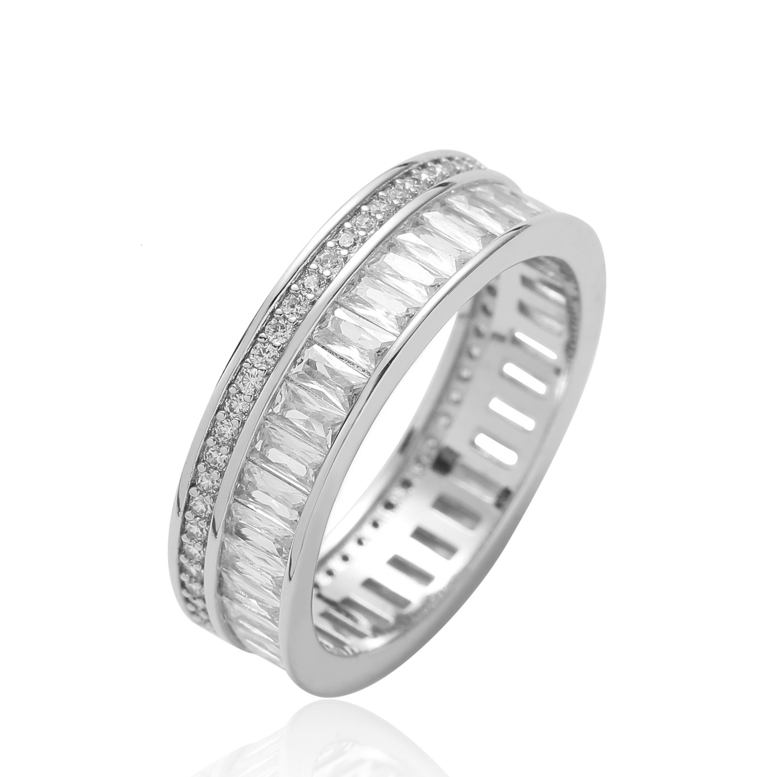 Hip hop new T-shaped double row Moissanite ring for men and women simple and personalized micro inlaid ring accessory moissanite