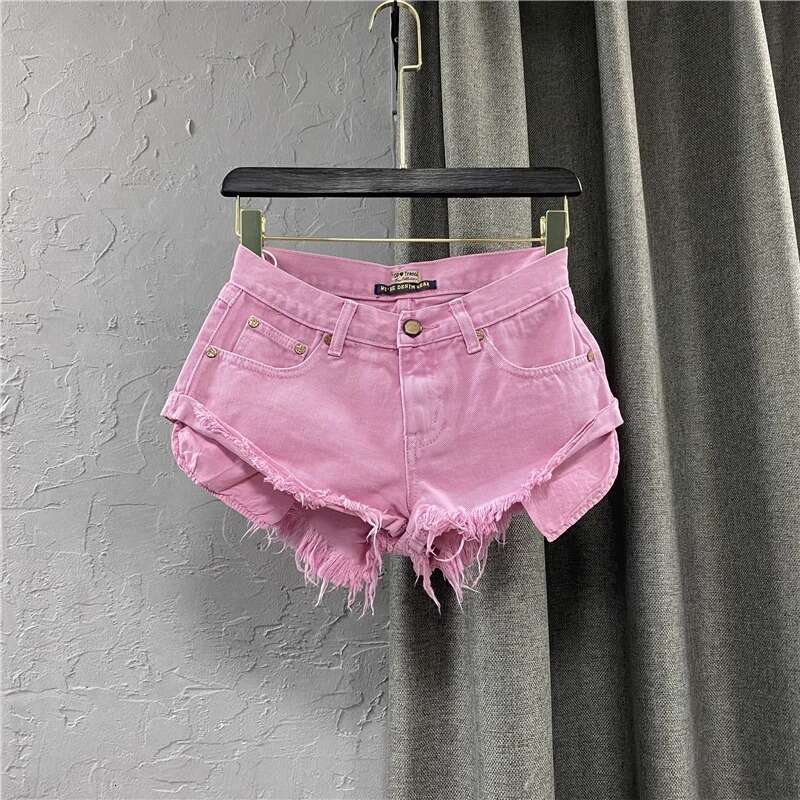 Denim Shorts Jeans Shorts Trendy Low Waist Denim For Women Summer New Fringe Frayed Wide Leg A Line Shorts Purple Ripped Short Jeans