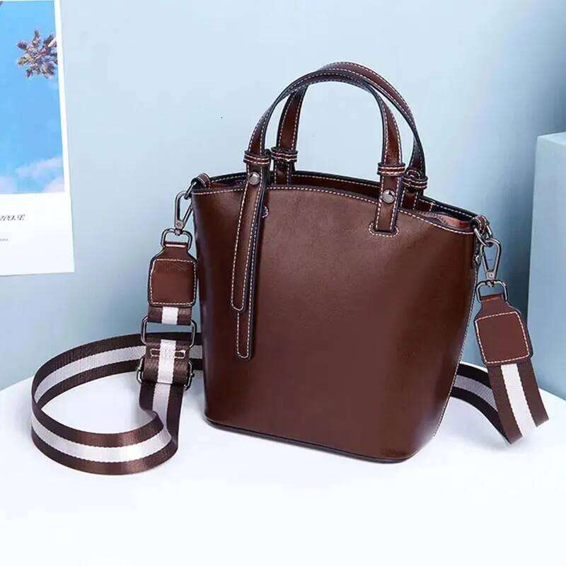 Genuine Leather Women's Bucket Vintage Cowhide Shoulder Bags High Quality Women Handbags Fashion Crossbody Bag 599