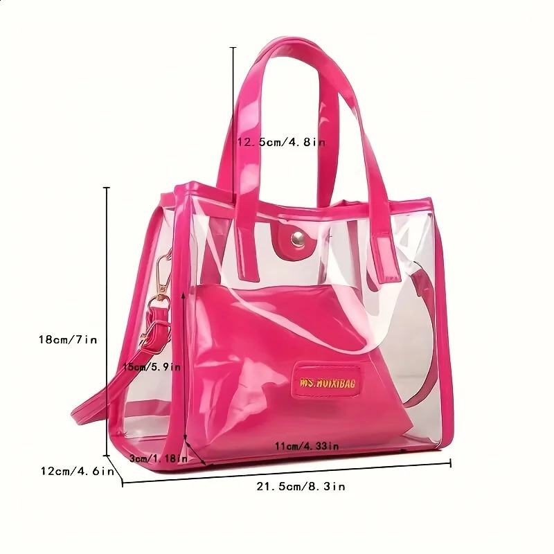 2Pcs Clear PVC Tote Bag Set Trendy Jelly Crossbody Bag Waterproof Summer Beach Bag With Inner Pouch 250530