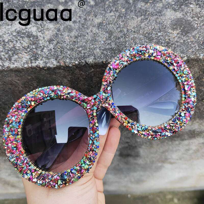 Oversized Round For Women Punk Dia Oval Glasses Crystal Handmade Rhinestone Sunglasses Men designer bag