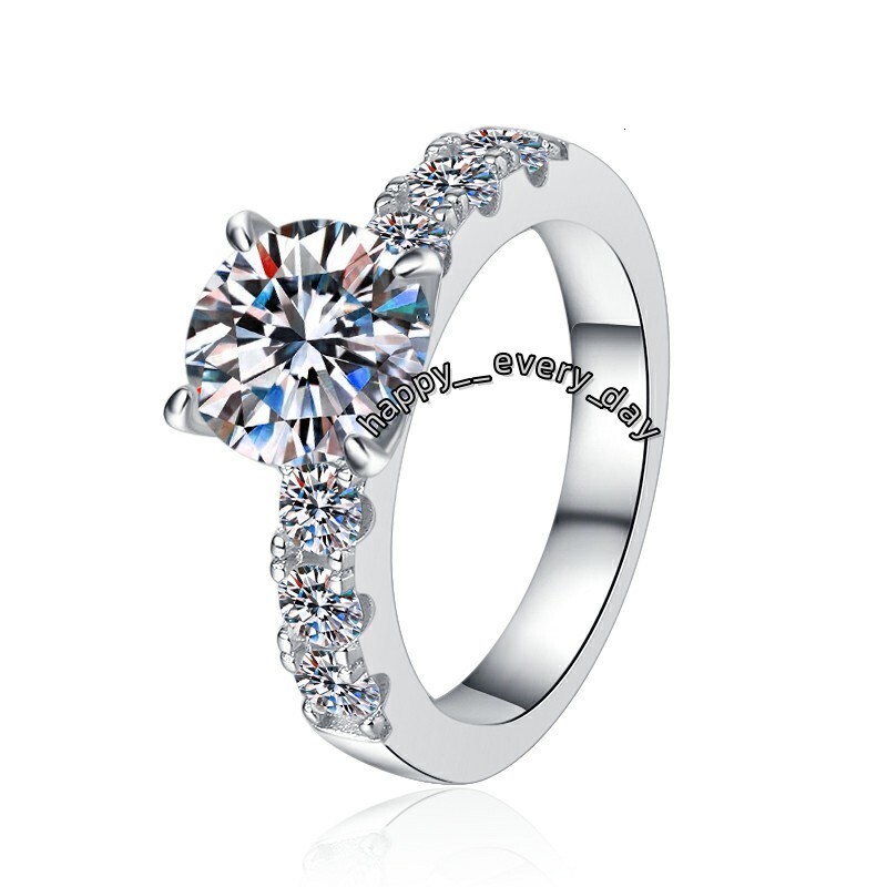 Fine Jewel S925 Sterling Silver Ladies Premium Round Bright 2Ct Diamond VVs 1 D Color Moissanite Stackable Engagement Ring