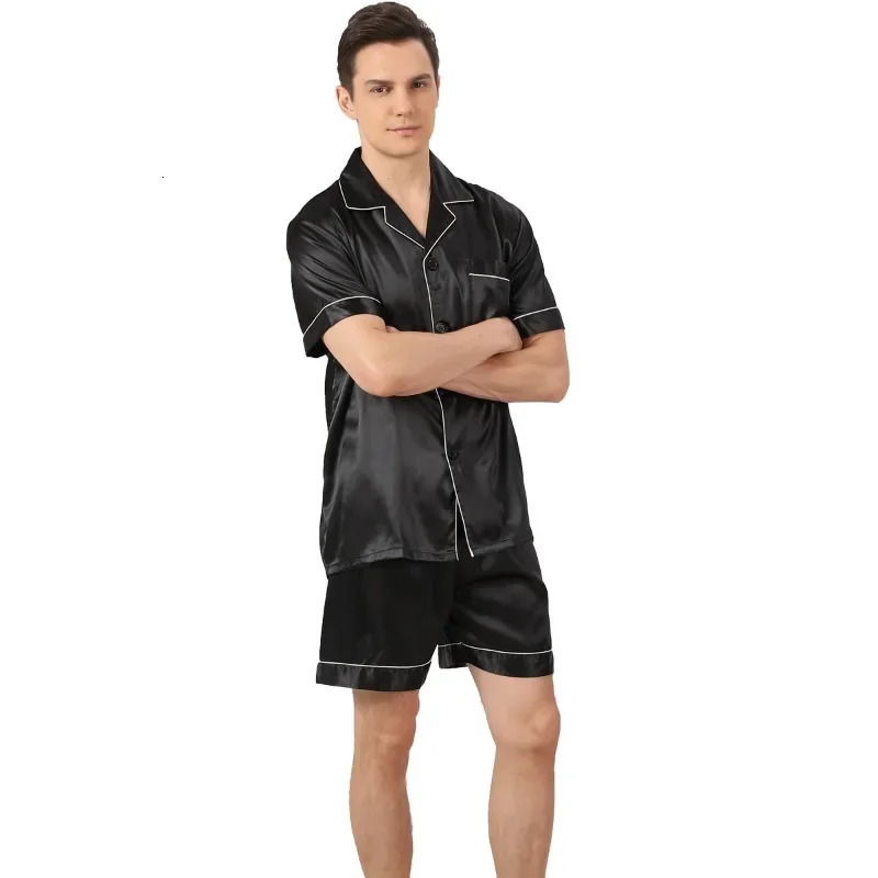 High Quality Satin Pajamas Suit Men Spring Fall Large Size Loose Loungewear Sleepwear Male Summer Breathable Thin Shortsleeved 250526