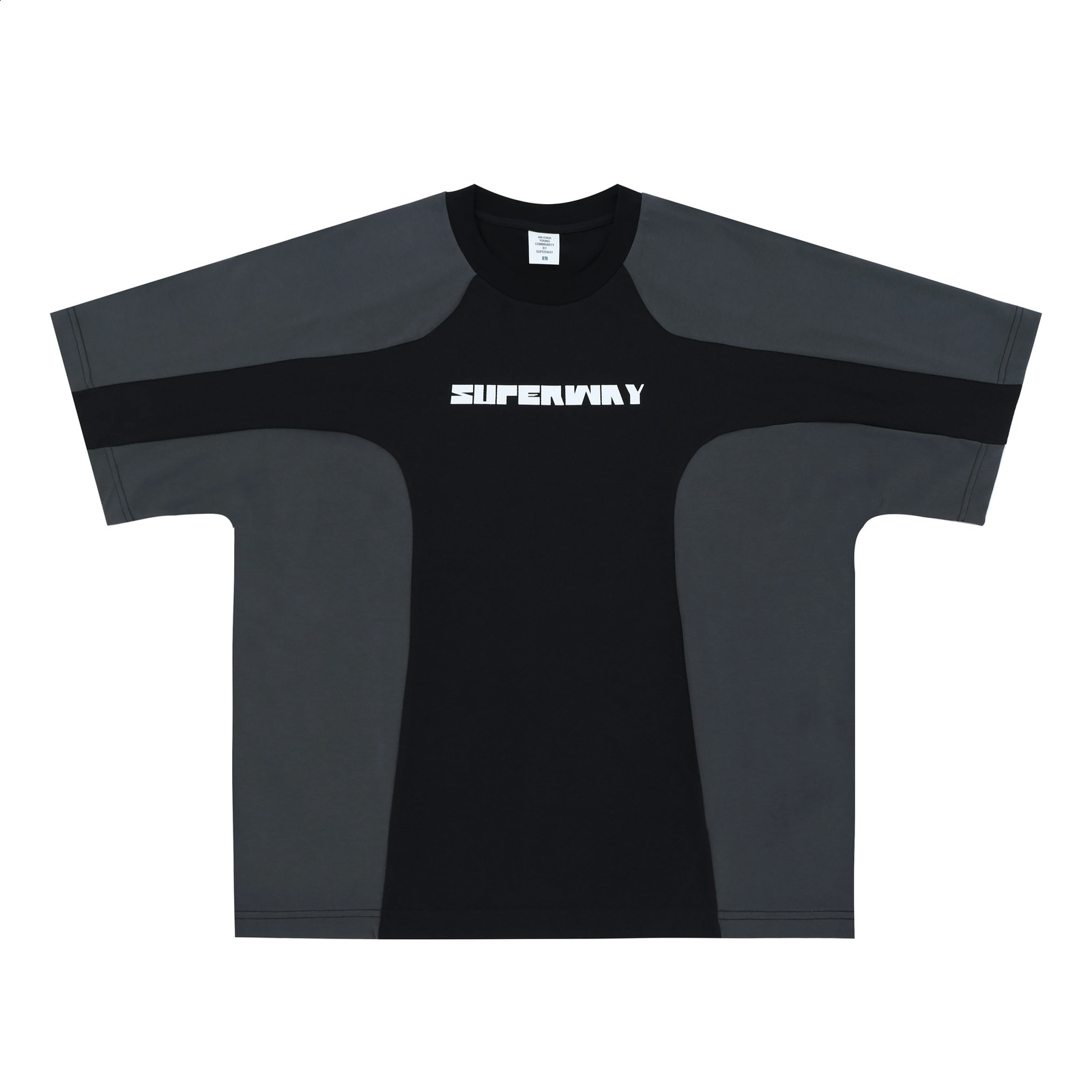 SUPER WAY Black Tshirts Patchwork T-shirt 2025 F-485# 250530