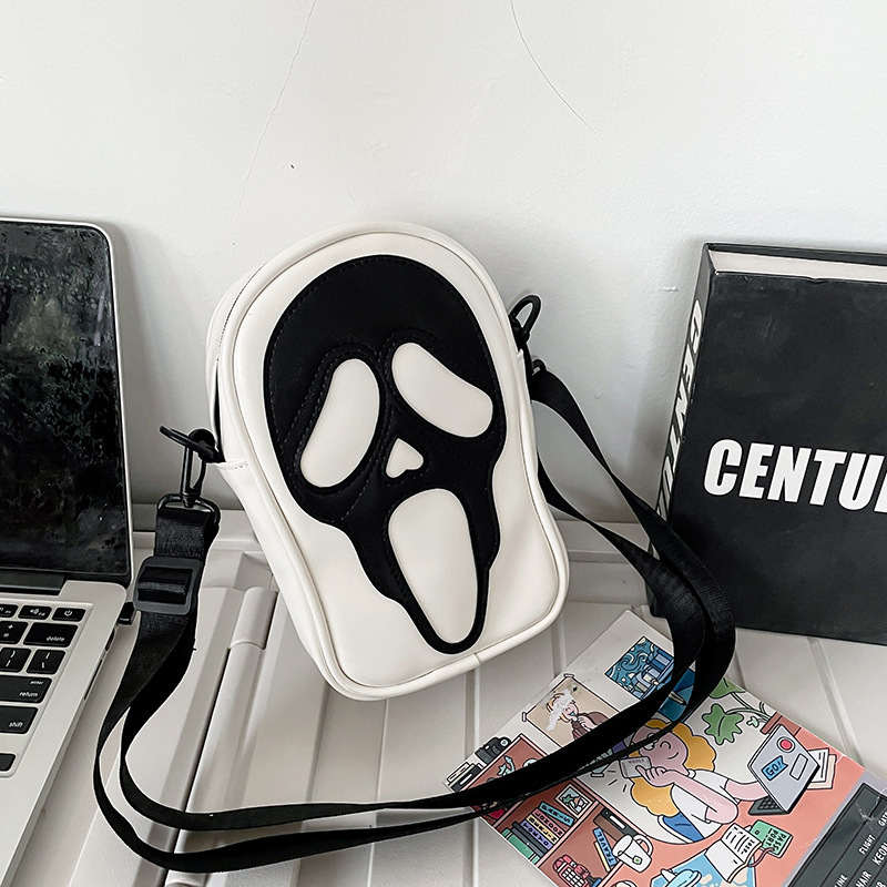 High Quality New Free Designer Bag Single Female Personality Funny Skeleton Male Halloween Ghost Face Crossbody Bag PU Fashionable Mobile Phone Should