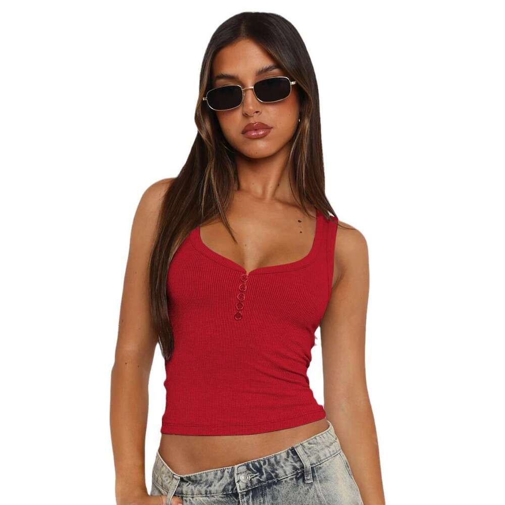 American Style Girl Low U-Neck Off-Shoulder Y2K Women's Camisole Summer New Sweet and Spicy Sexy Slim Fit Top for Women