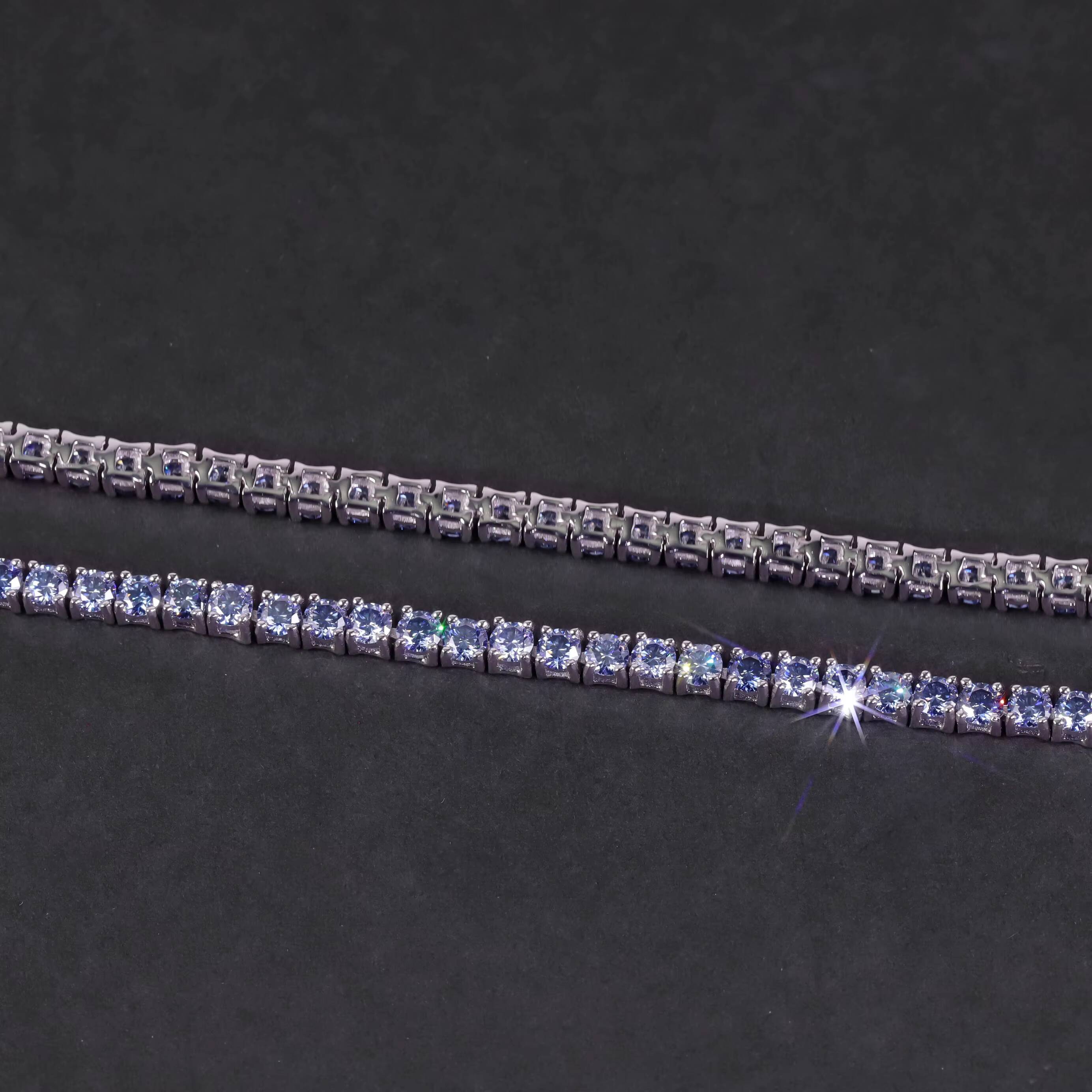 Long-lasting Fashion Pure Sier Bracelet 3mm Light Blue Quartz Tennis Chain