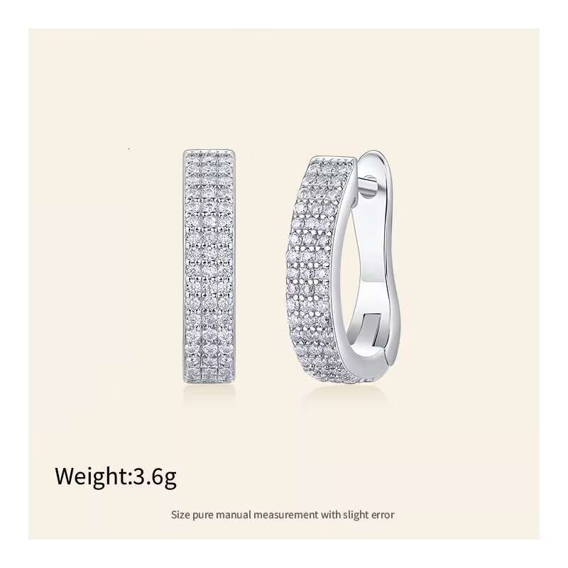 Free Design D Color VVS Moissanite 18K Platinum Plated Earrings New S925 Silver Three-Row Diamond Elegant Style