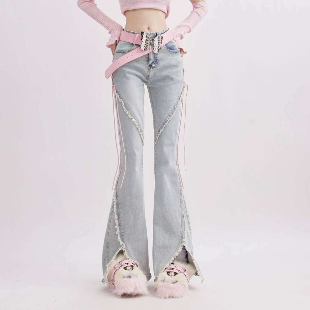 Haruku Streetwear Retro Fashion Women High Waist Jeans Horn Fork Design Wide Leg Straight Loose Denim Trousers Y2k Baggy Pants