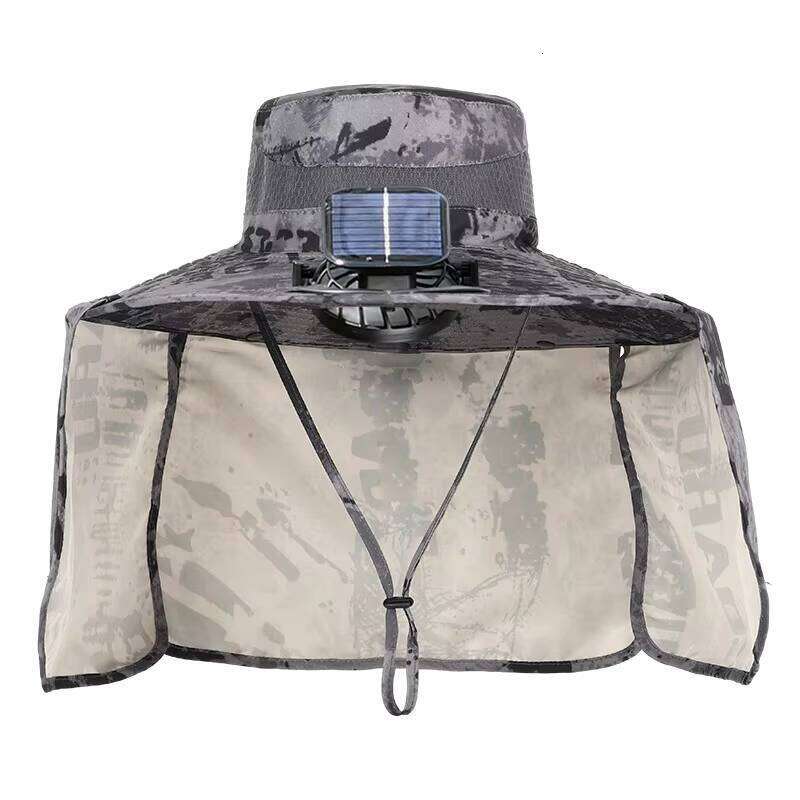 Outdoor Neck Gaiter with Solar Fan Sun Protection Men's Fishing Bucket Hat