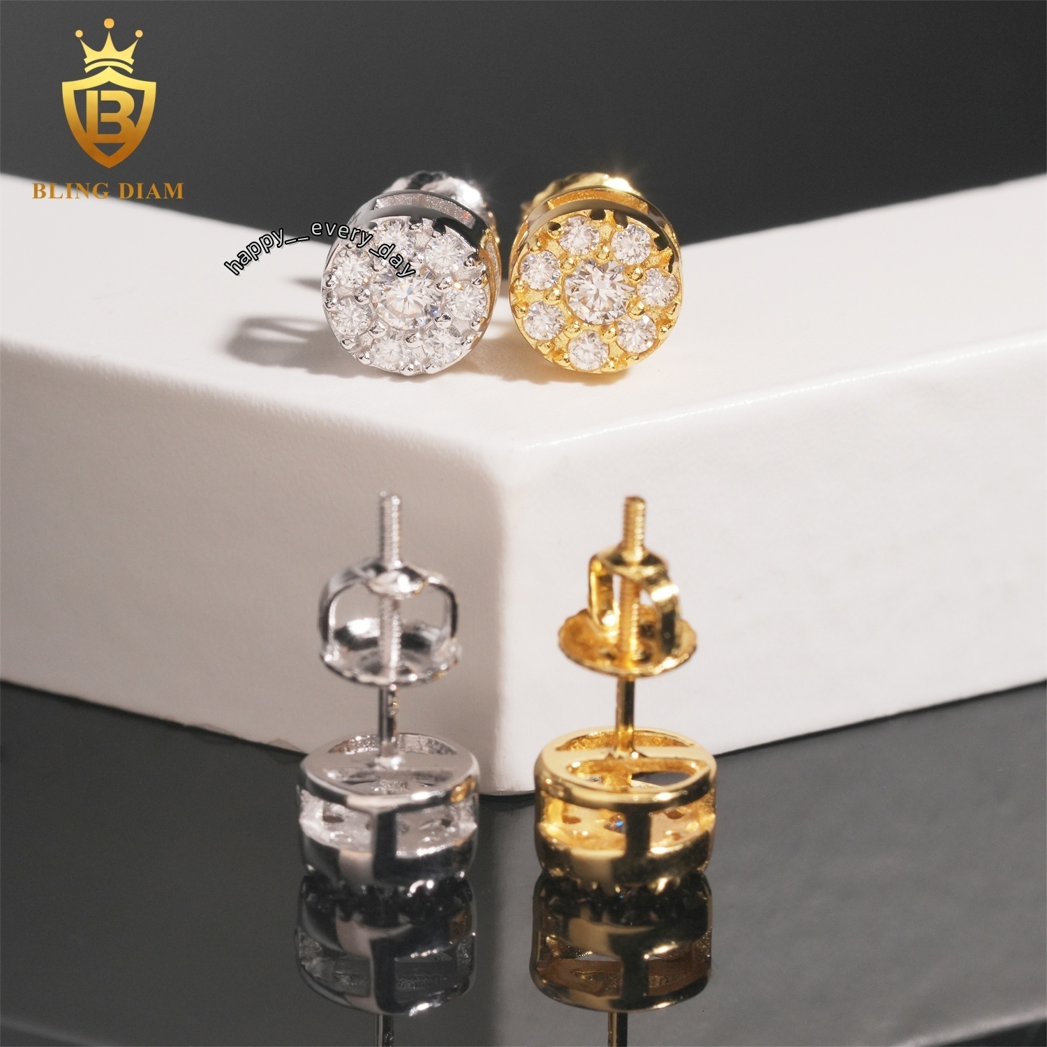 Factory Wholesale Price 925 Silver Earrings Iced Out Vvs Moissanite Earring Round Cut Diamond Fine Jewelry