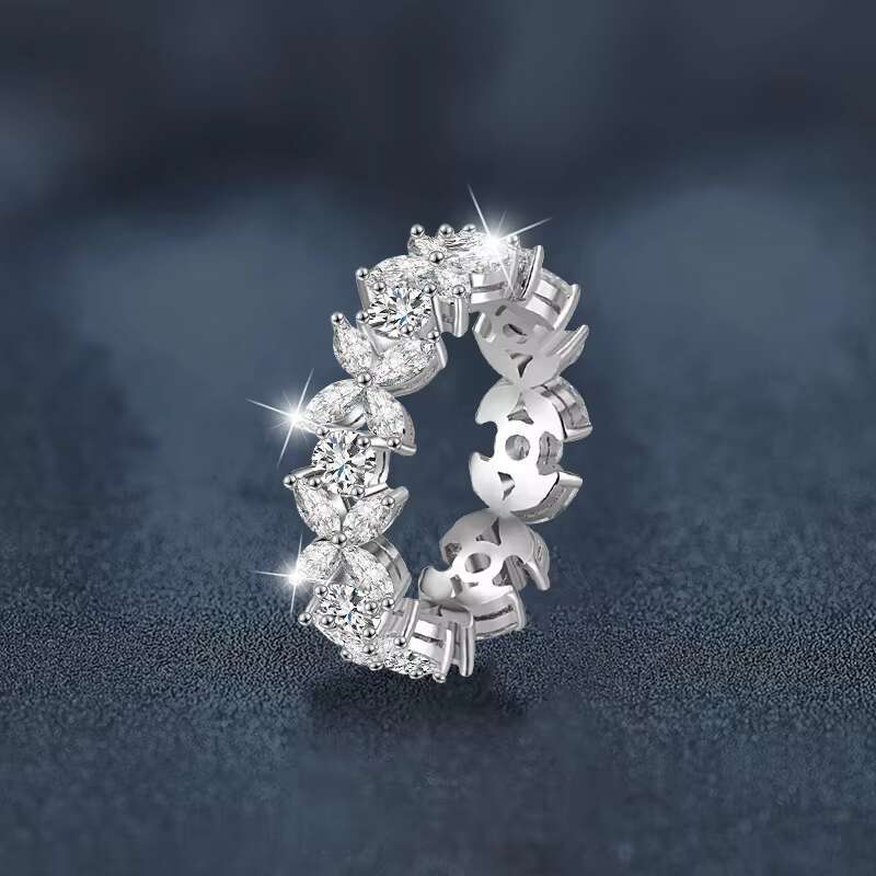 Round Brilliant Cut D Color Iced Moissanite 925 Silver Butterfly Full Moissanite Clover Rings for Women-Fine Jewelry