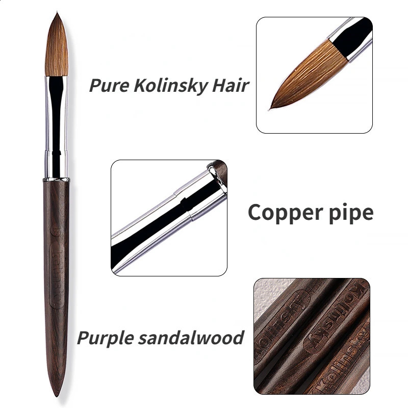 100% Kolinsky Acrylic Nail Brush Purple Sandalwood Handle Crimped UV Gel Carving Pen Brush Liquid Powder DIY Nail Drawing 250528